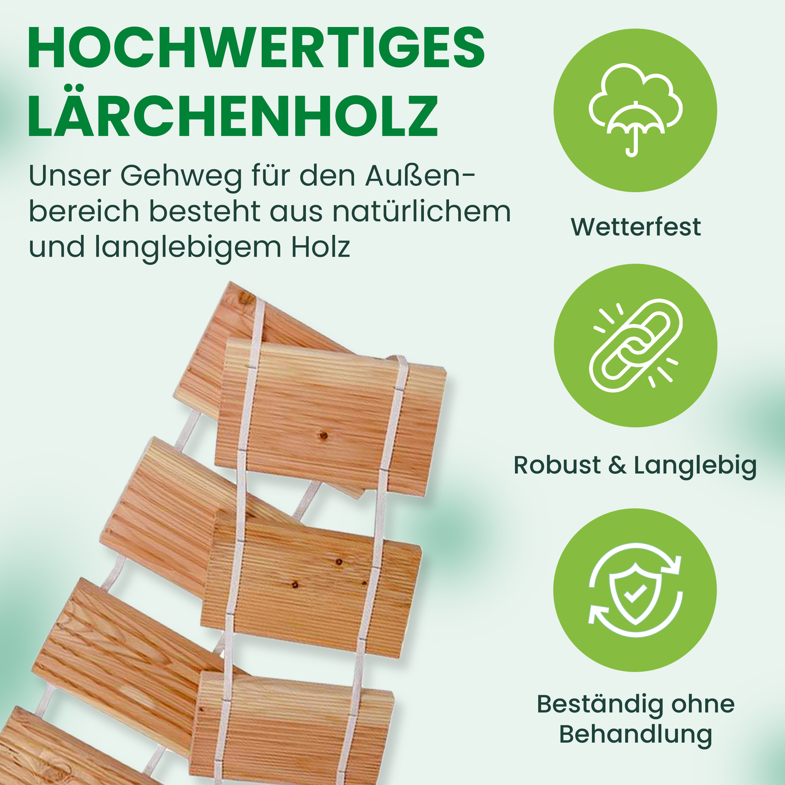 Rollweg aus Lärchenholz Gartentritte Trittplatten aus Holz Fliesen Weg im Garten