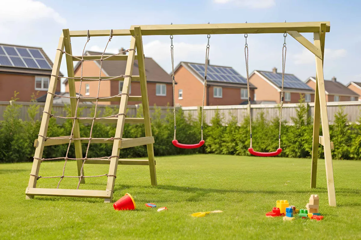 Doppelschaukel Nici mit Kletternetz und Sprossenleiter