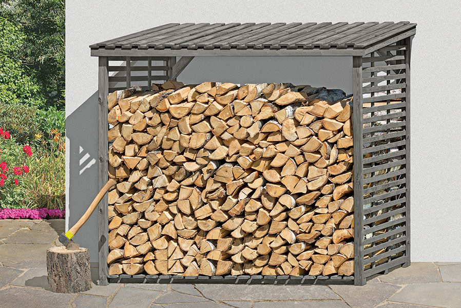 Kaminholzregal 237x114x203 cm Holz grau für bis zu 4,1 m³ Holz außen