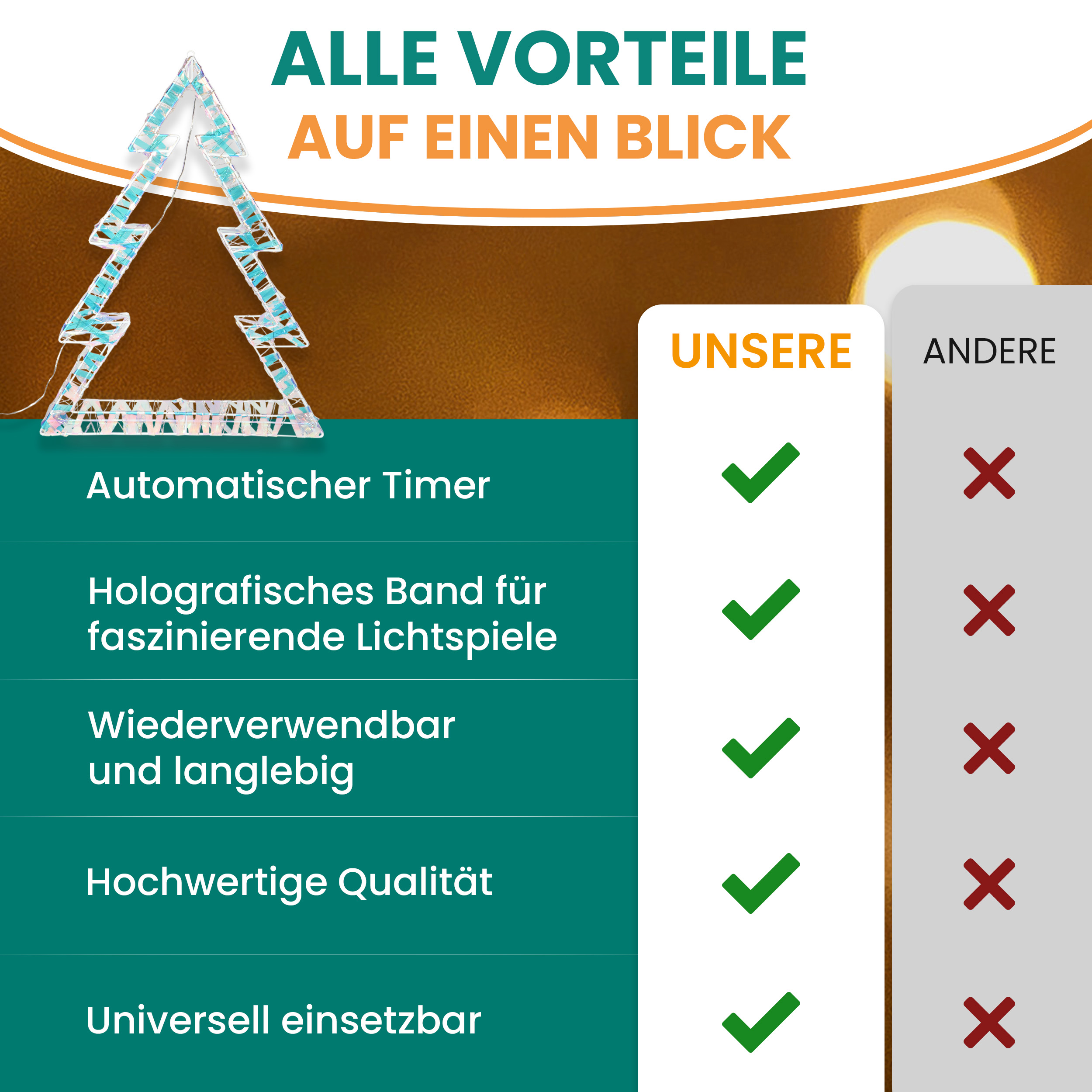 Weihnachtsdeko Tanne 63x46 cm in Regenbogenfarben 240 LED warmweiß mit Timer außen