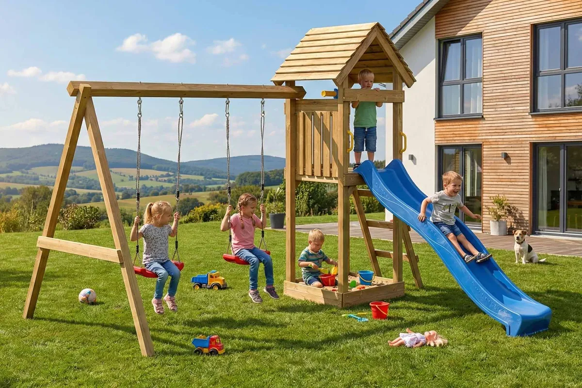 Spielturm Thomas Fun mit Doppelschaukel und Podest