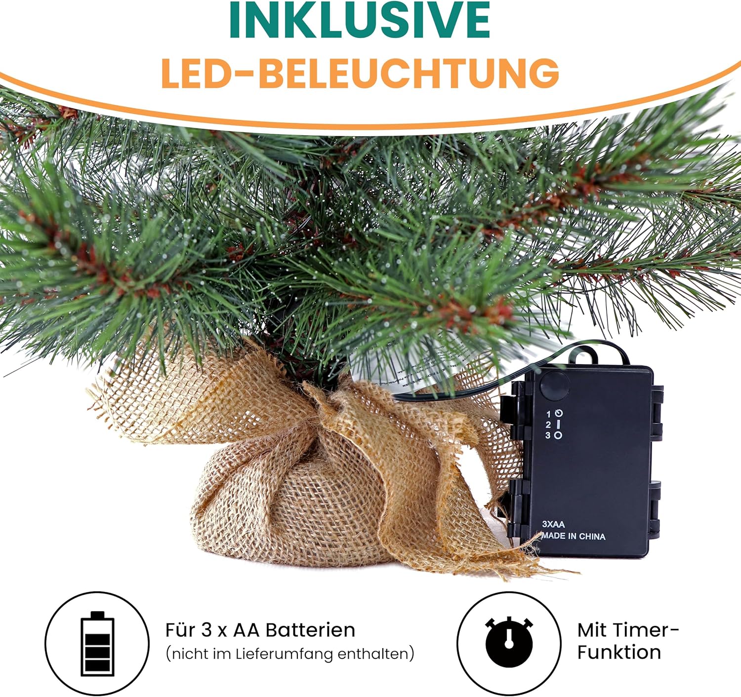 Künstlicher Weihnachtsbaum LED warmweiß kiefernähnlich mit Frosteffekt batteriebetrieben beleuchtet Künstlicher Weihnachtsbaum LED warmweiß kiefernähnlich mit Frosteffekt batteriebetrieben beleuchtet