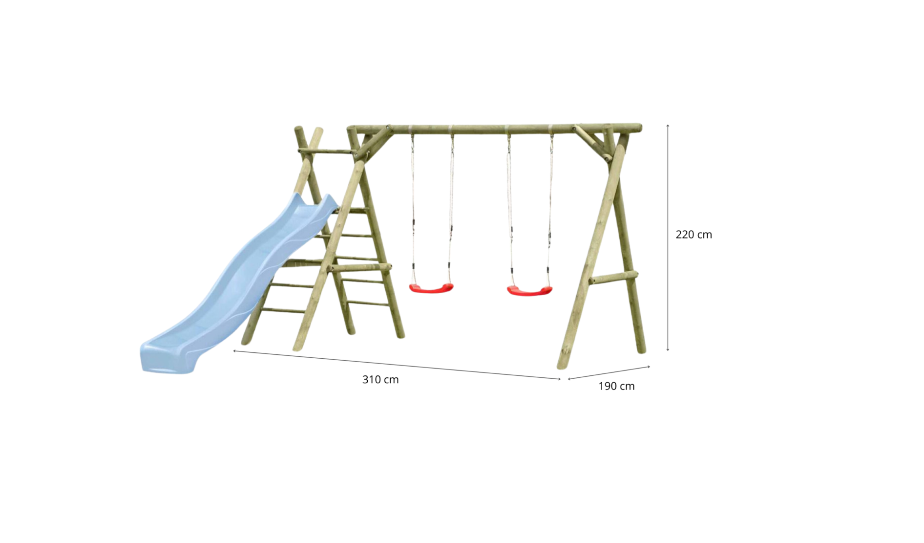 Schaukelgerüst Classic Modell 4.2 aus Holz ohne Rutsche, Doppelschaukel und Leiter mit Podest