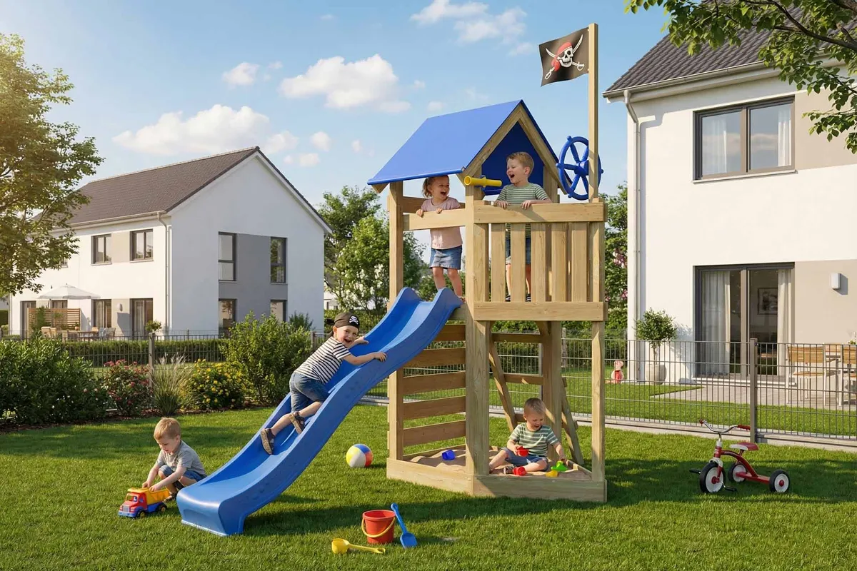 Spielturm Peter Aktiv mit Podest und Kletterwand