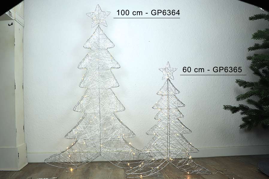 deko-weihnachten-beleuchtet Silberdraht-Tannenbaum 100 cm mit 80 warmweißen LED, 16 LED blinkend