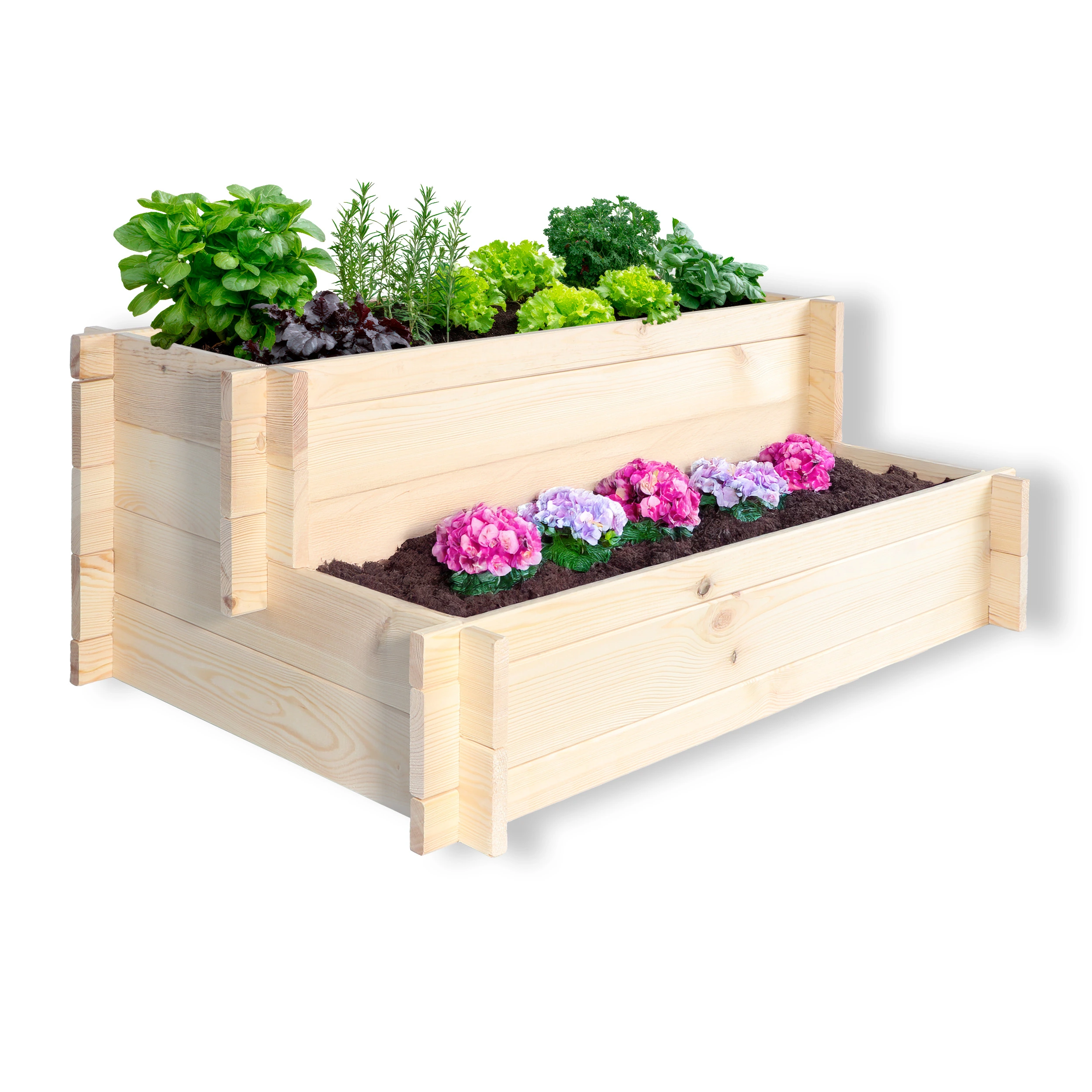 Stufenbeet 90x57xH34 cm aus Kiefer natur Pflanzkasten Beet für den Garten Pflanztreppe