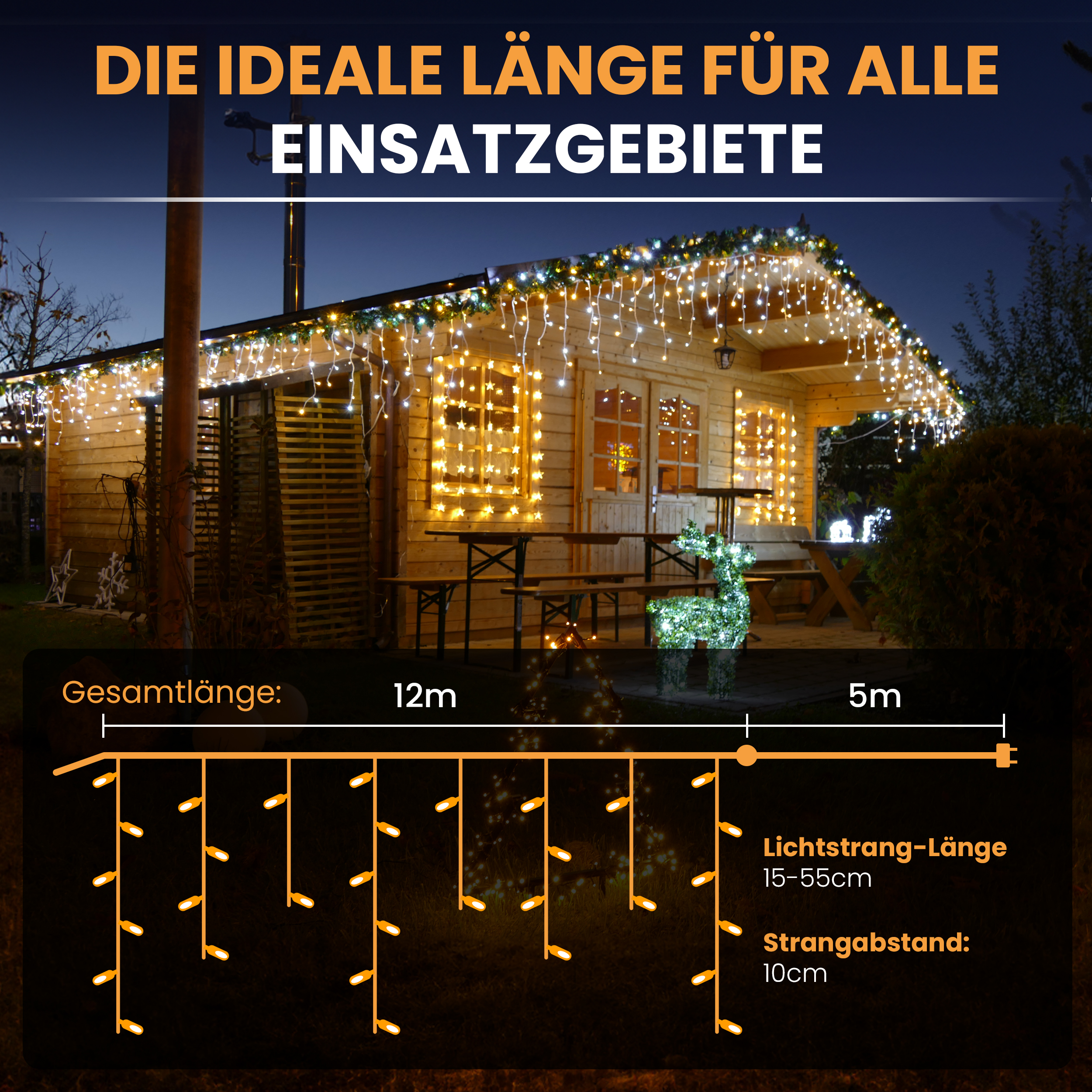 Gartenpirat LED-Eisregen-Lichterkette 12 m warmweiß/kaltweiß IP44