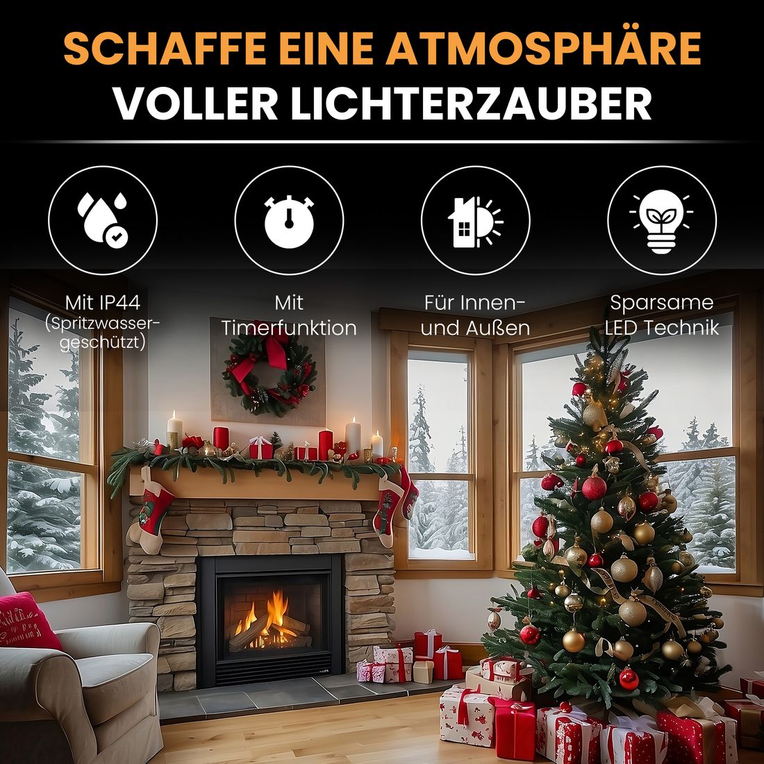 Baum-Lichterkette 300 LED mit Ring und 12 Strängen 2 bis 2,2 m
