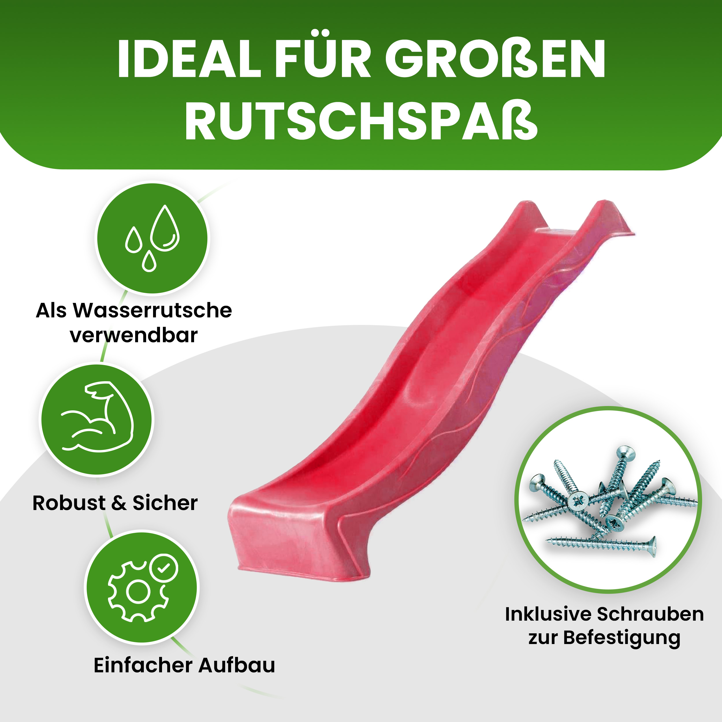 Wellenrutsche 230 cm Anbaurutsche – HDPE Outdoor-Rutsche rot