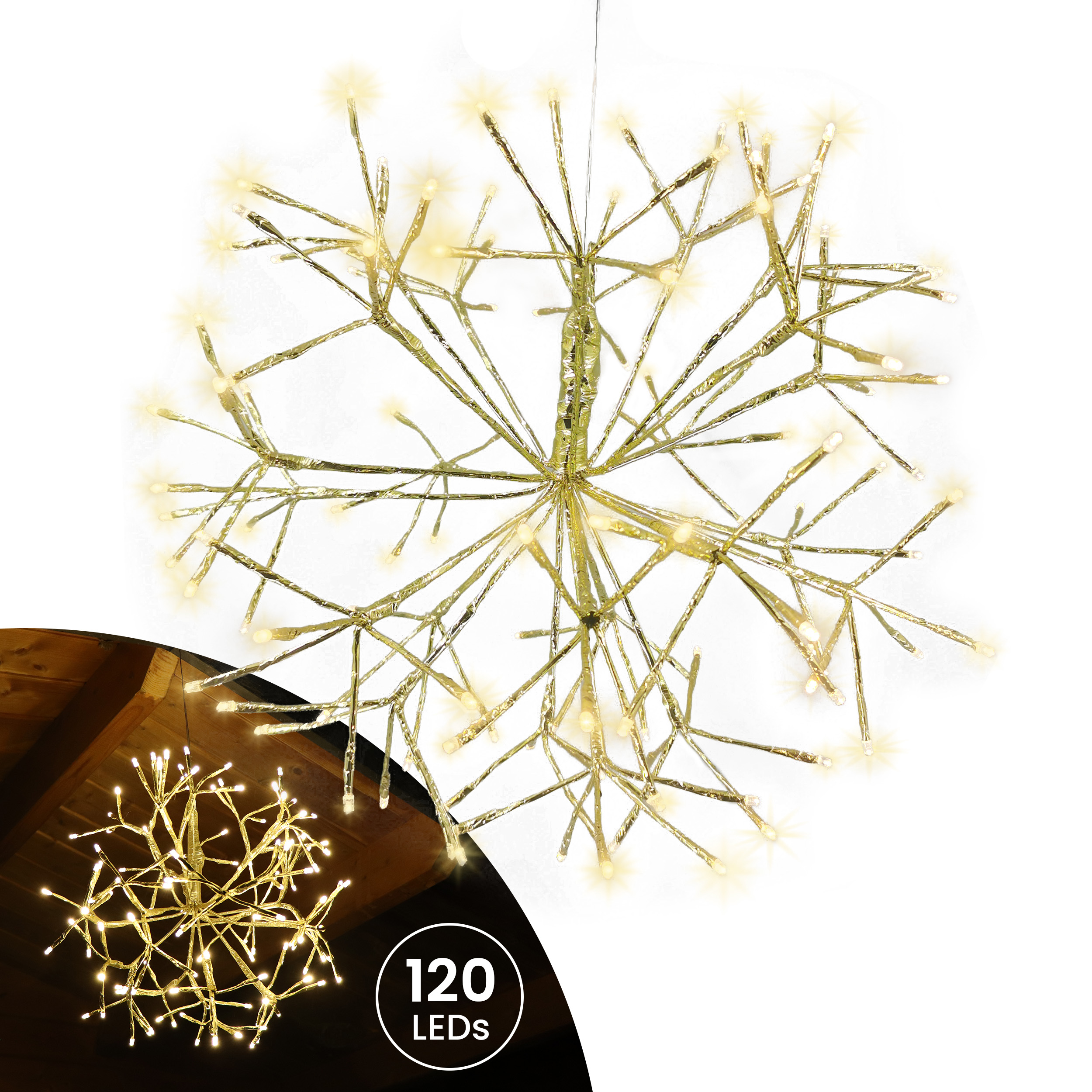 Weihnachtsdekoration Goldstern 35cm 1 Stück mit 120 LED warmweiß Timer-Funktion LED-Weihnachtsstern