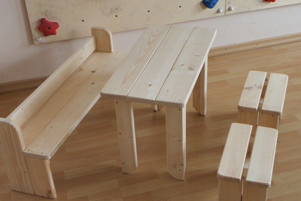 1119fPpBDCivk6DT Sitzgruppe aus Holz für Kinder mit Tisch und Bank für den Garten Spielhaus