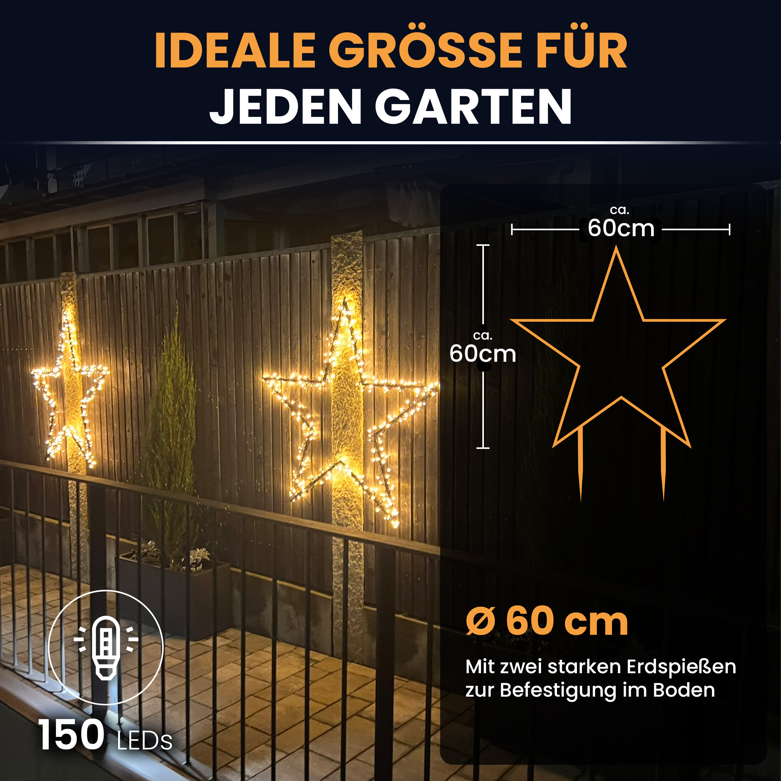 6lrr0P6bOBILVd Gartenstern mit Erdspieß und LED Beleuchtung Weihnachtsstern