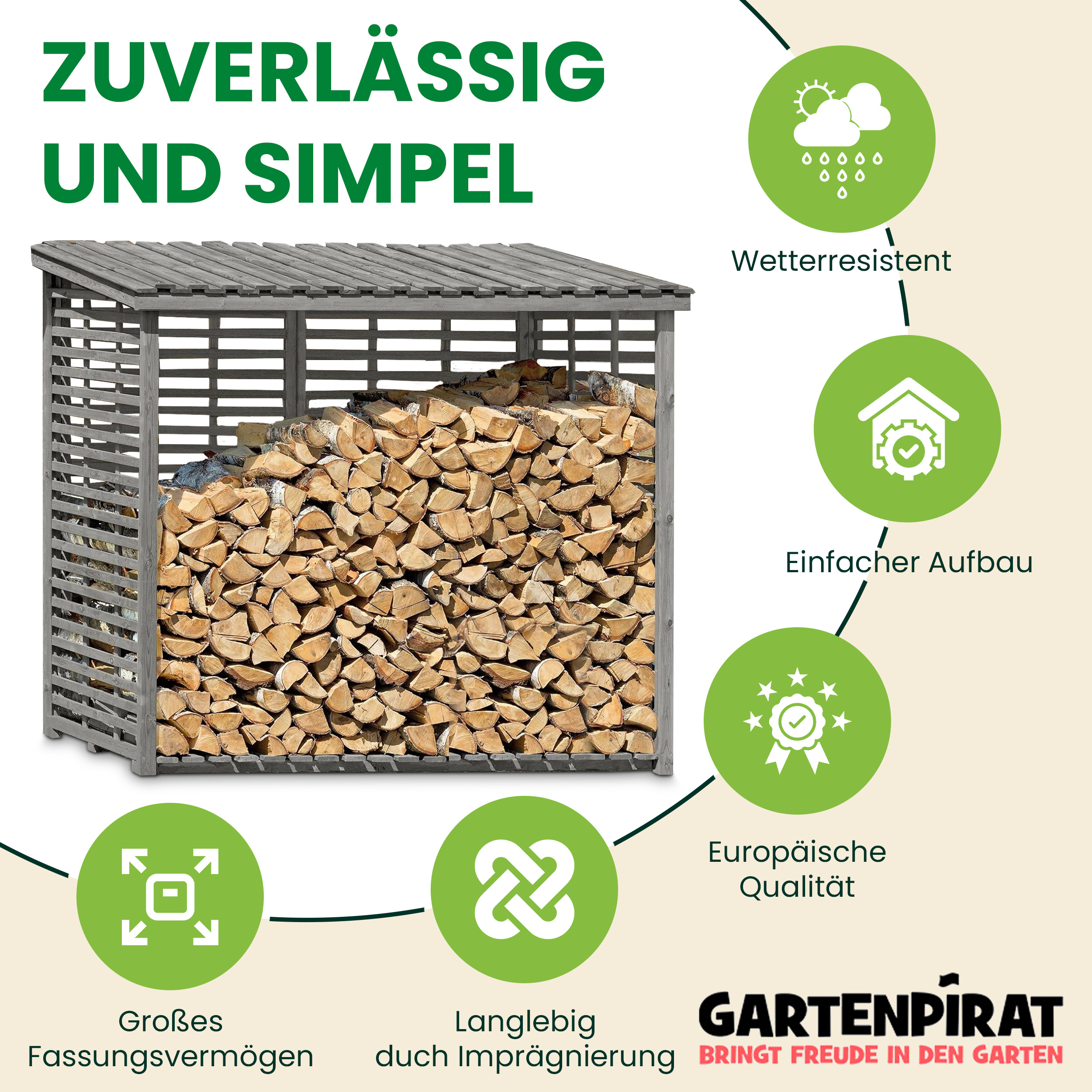 Kaminholzregal XXL mit Rückwand für 3,8 m³ Brennholz in grau Holzunterstand
