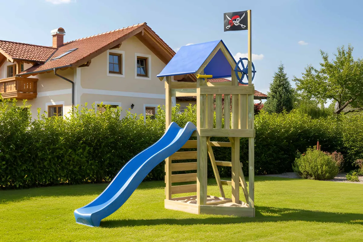 Spielturm Peter Aktiv mit Podest und Kletterwand