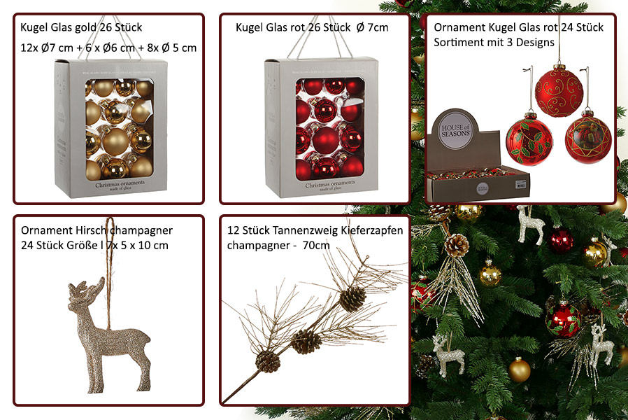 baumschmuck-set Christbaumschmuck-Set 112-teilig Christbaumkugeln Rentieranhänger Deko Christbaum-Anhänger