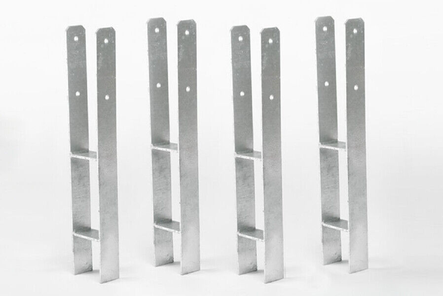 4er-Set H-Anker 600x121x6 mm aus Stahl Pfostenanker für Pfosten 12x12 cm