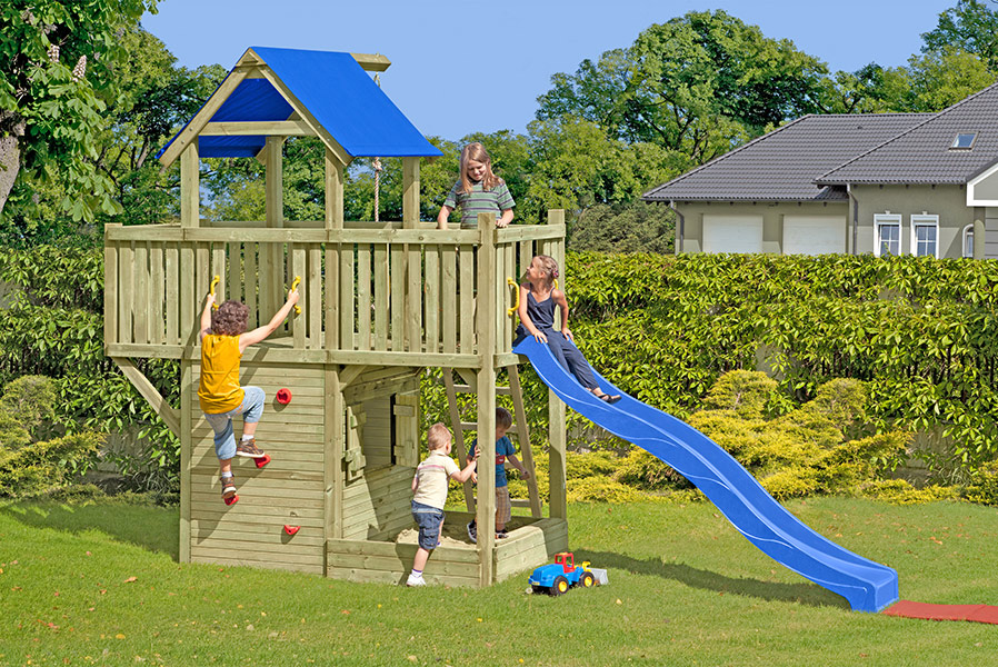 Spielturm Galeone mit Spielhaus, Kletterwand und Rutsche
