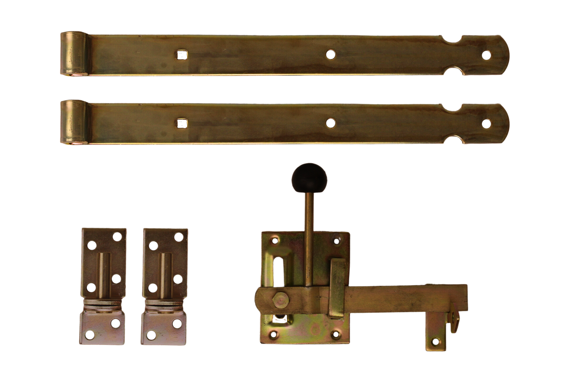 Zauntür-Beschlagsortiment mit Ladenbändern & Gartentorfalle Einzeltorbeschlag gelbverzinkt