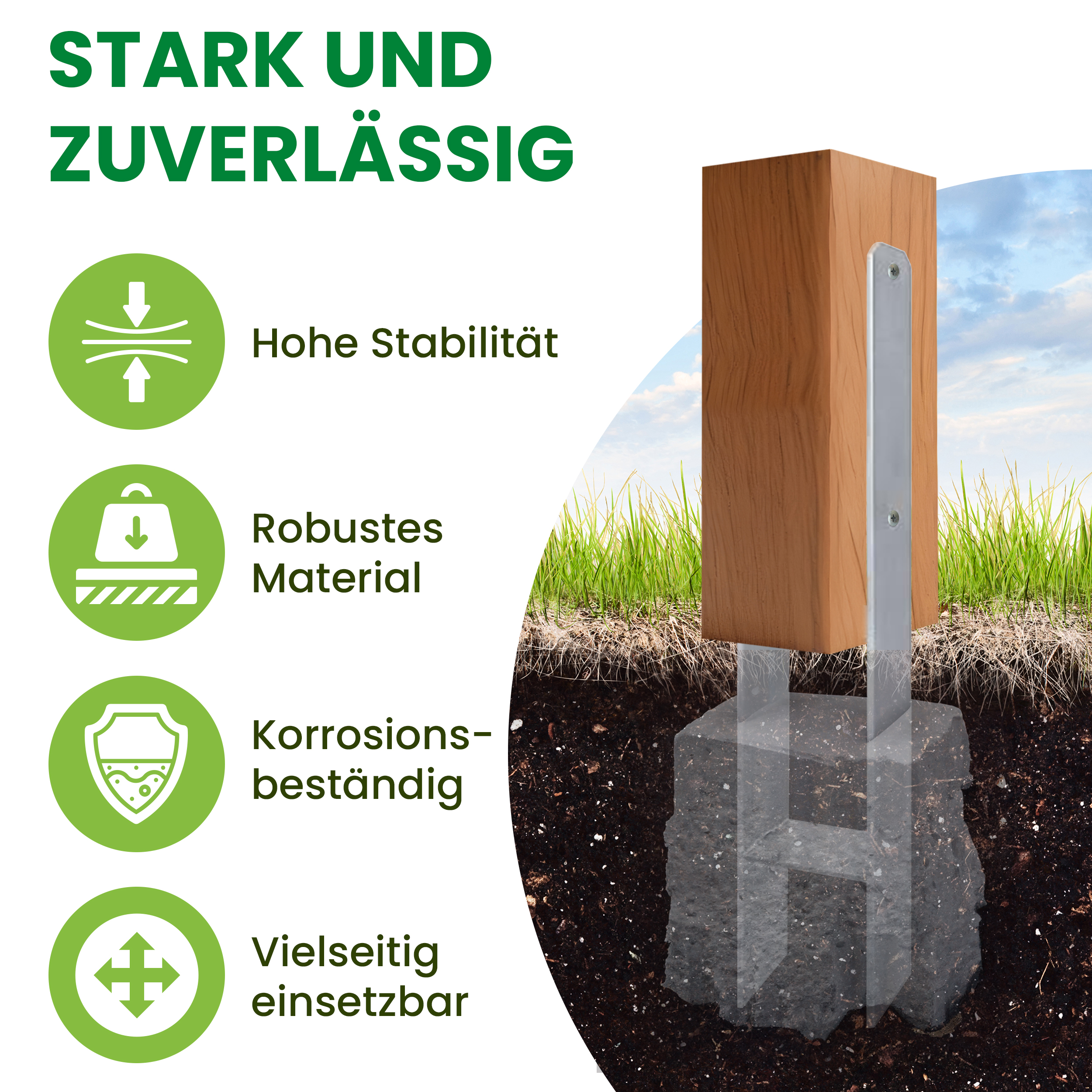 H-Anker 600x121x6 mm aus Stahl Pfostenanker für Pfosten 12x12 cm