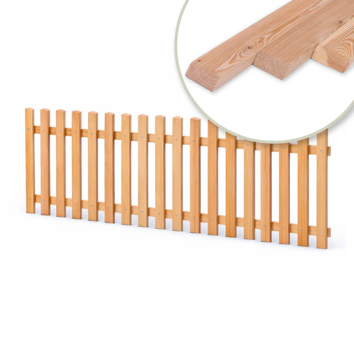 Holzpaket für Gartenzaun Lattenzaun inkl. Schrauben 180 cm breit Lärche natur Typ B 150 cm hoch