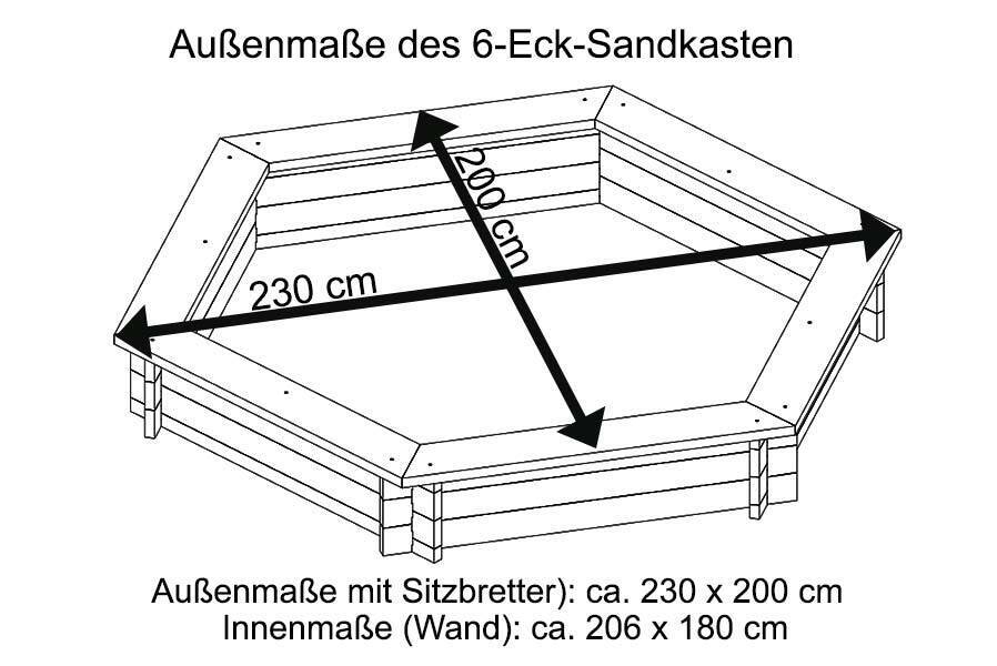 Sandkasten aus Lärchenholz 6-eckig Ø 230 cm für Kinder