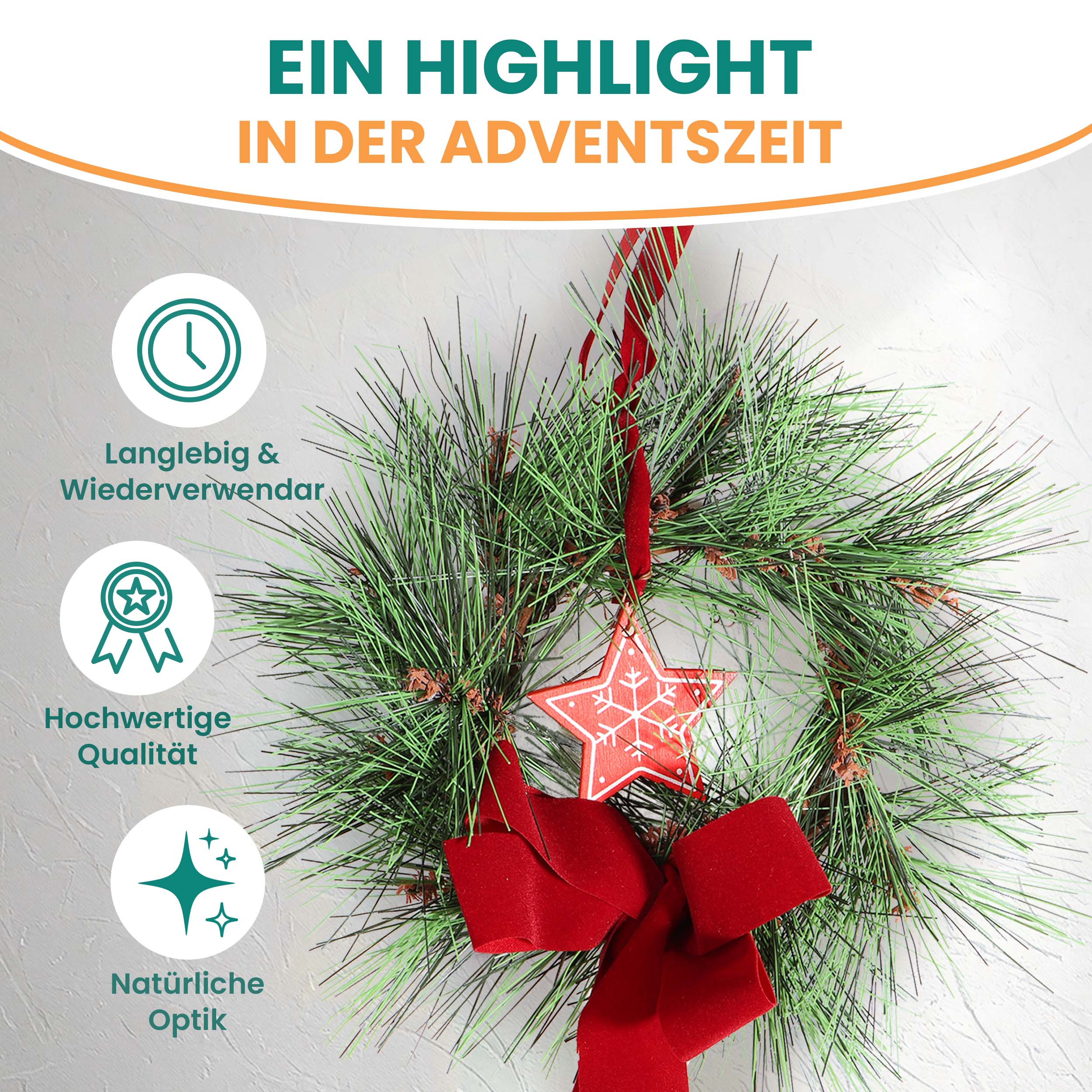 2 Stück Künstlicher Advents-Türkranz Türschmuck Ø 22 cm Weihnachtskranz