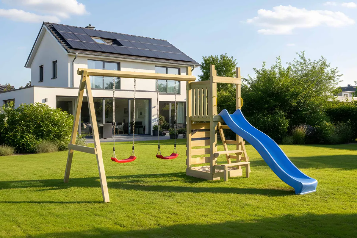 Spielturm Lilly Abenteuer mit Doppelschaukel und Kletterwand