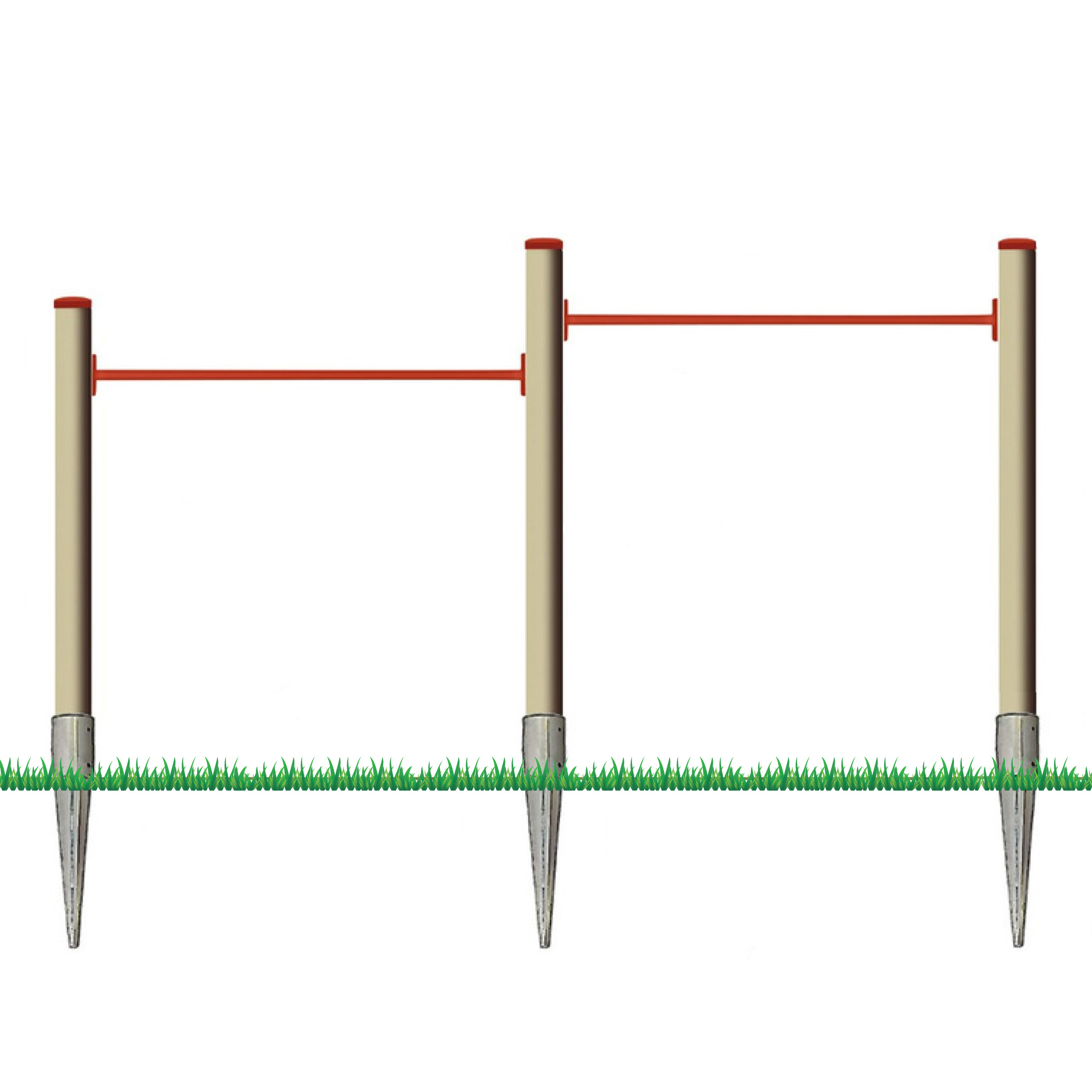 Turnreck mit Lärchen-Pfosten mit Reckstange rot und Einschlaghülsen