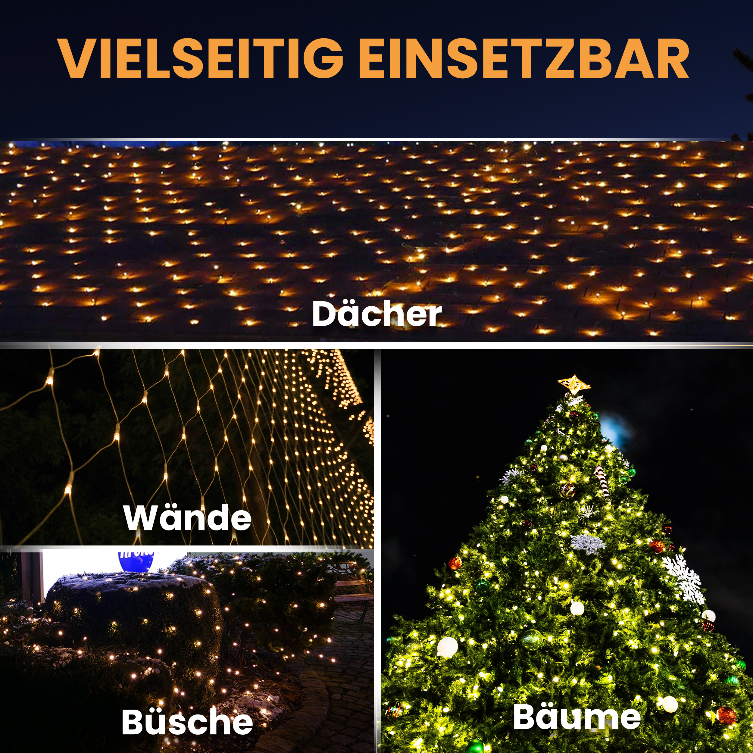 Lichternetz mit warmweißen LEDs und Timer Batteriebetrieben für innen und außen