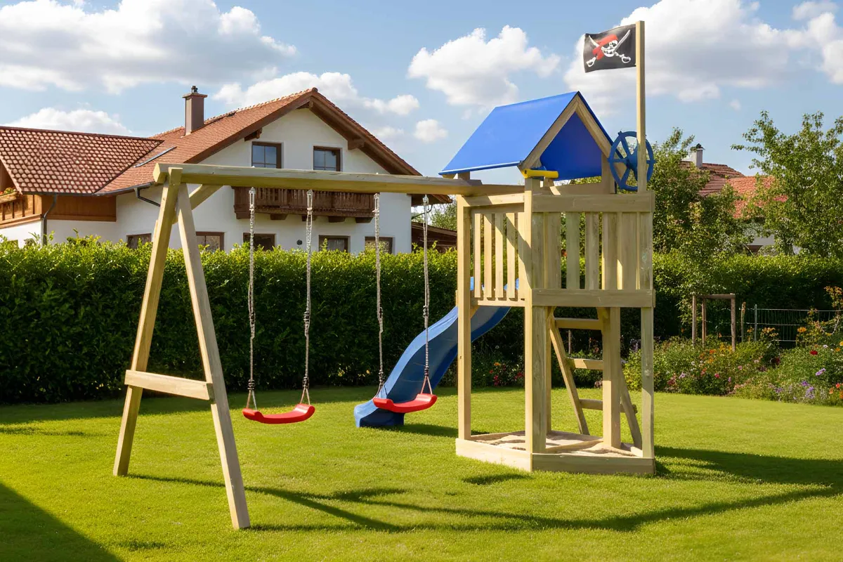 Spielturm Peter Fun mit Podest und Doppelschaukel