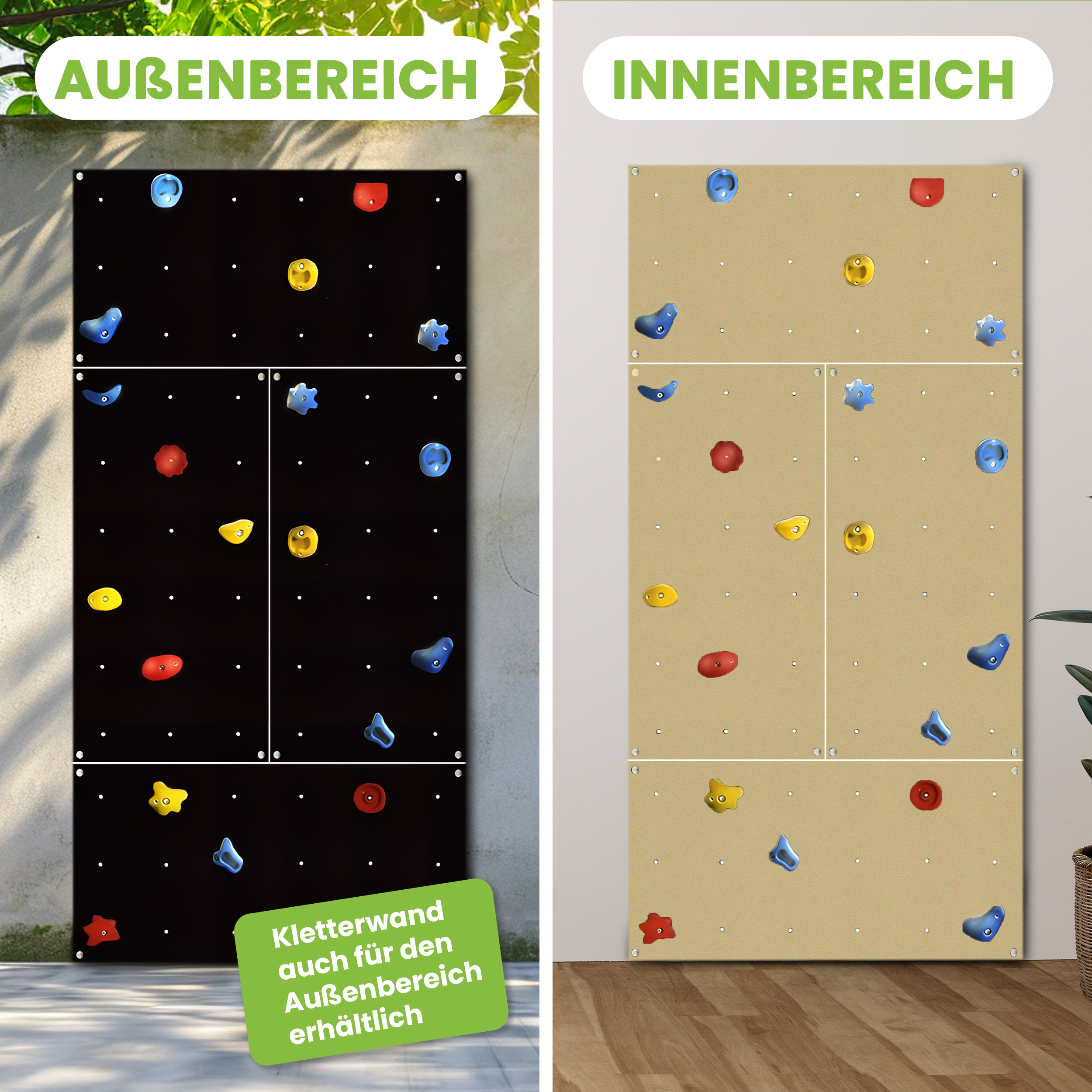 Kletterwand Indoor mit bunten Klettersteinen und Montagematerial für Kinder und Erwachsene