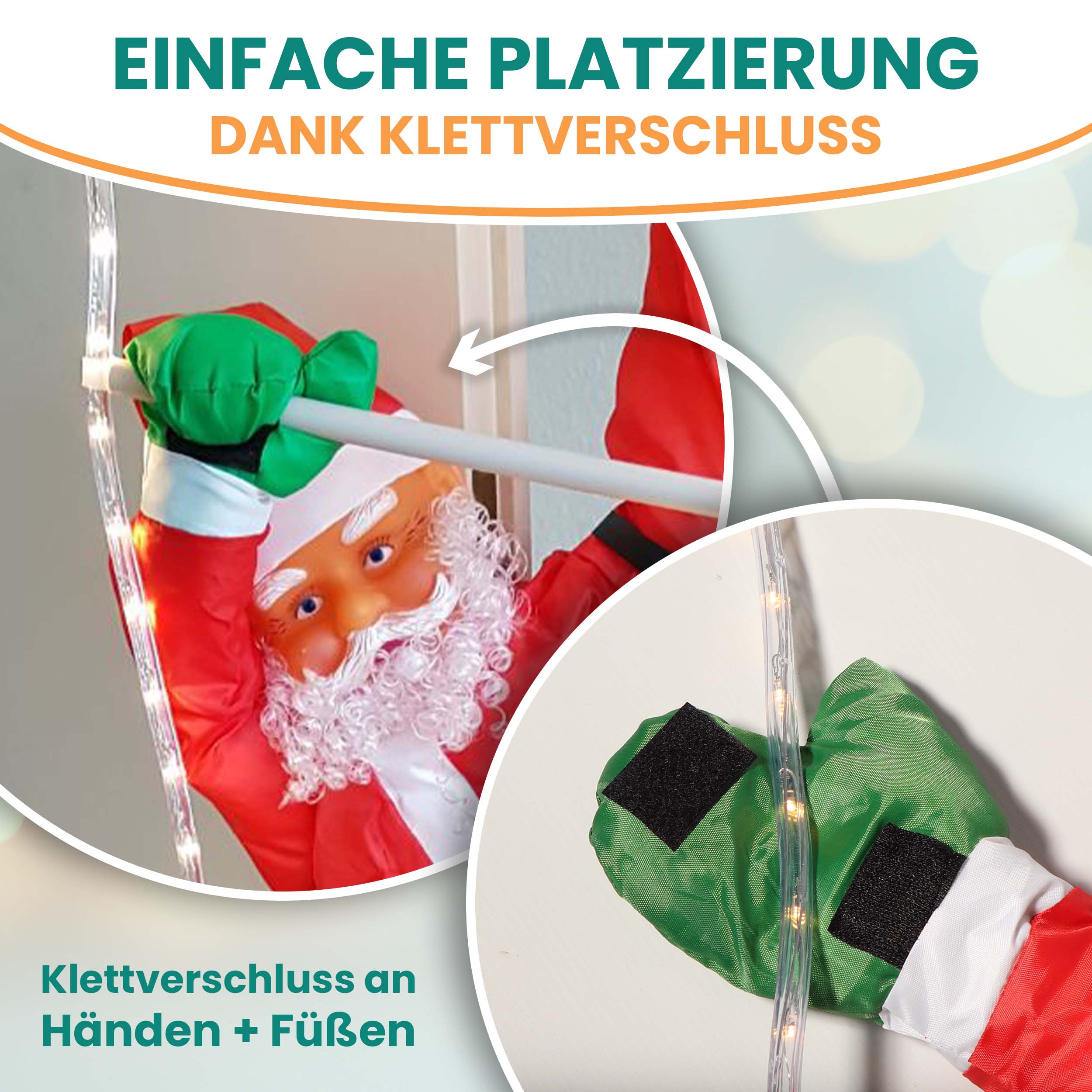 Weihnachtsmann 120/200 cm auf Leiter mit LED beleuchtet für außen