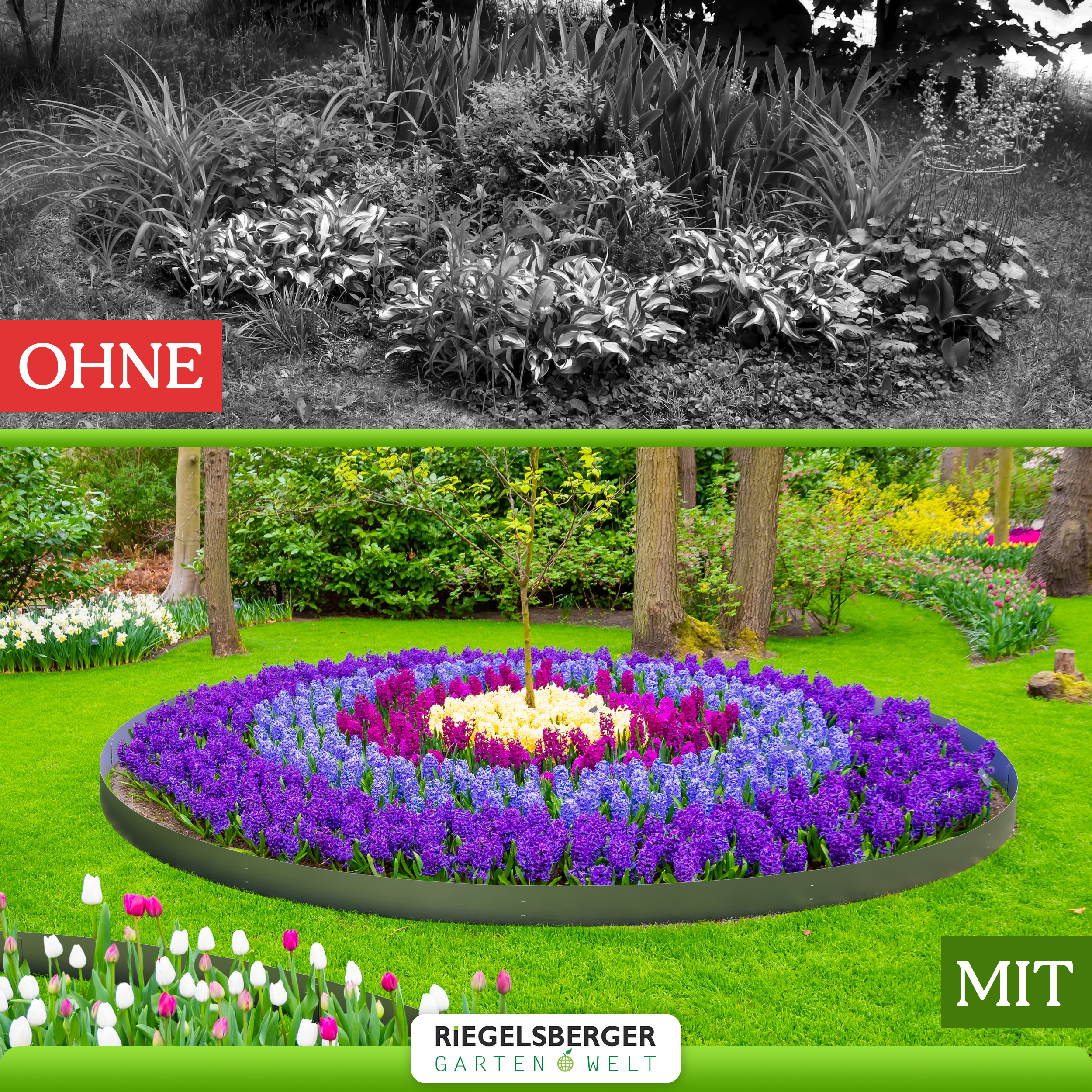 Rasenkante Metall verzinkt 500 cm (5x100 cm) Höhe 18 cm Mähkante Beeteinfassung