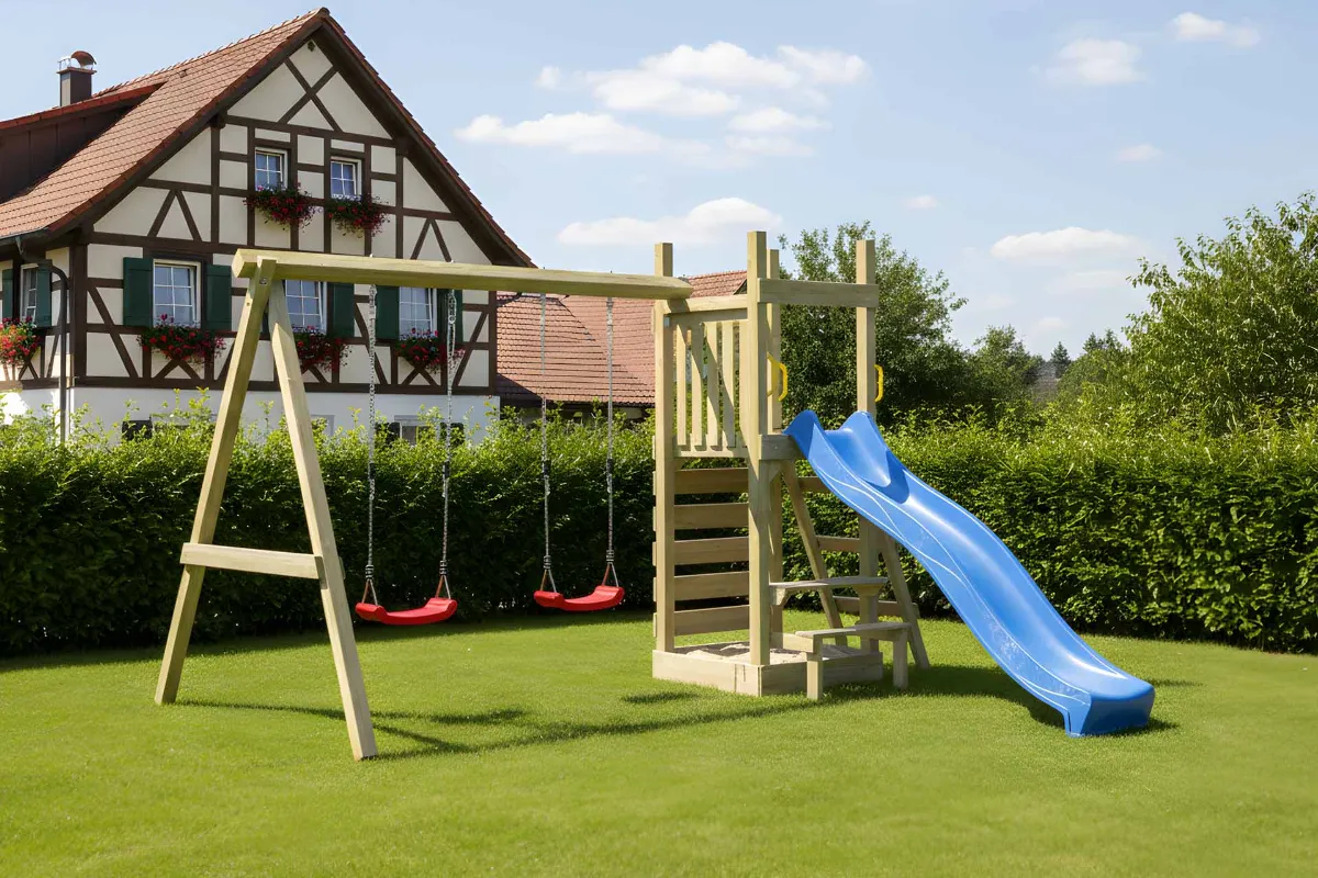 Spielturm Lilly Abenteuer mit Doppelschaukel und Kletterwand
