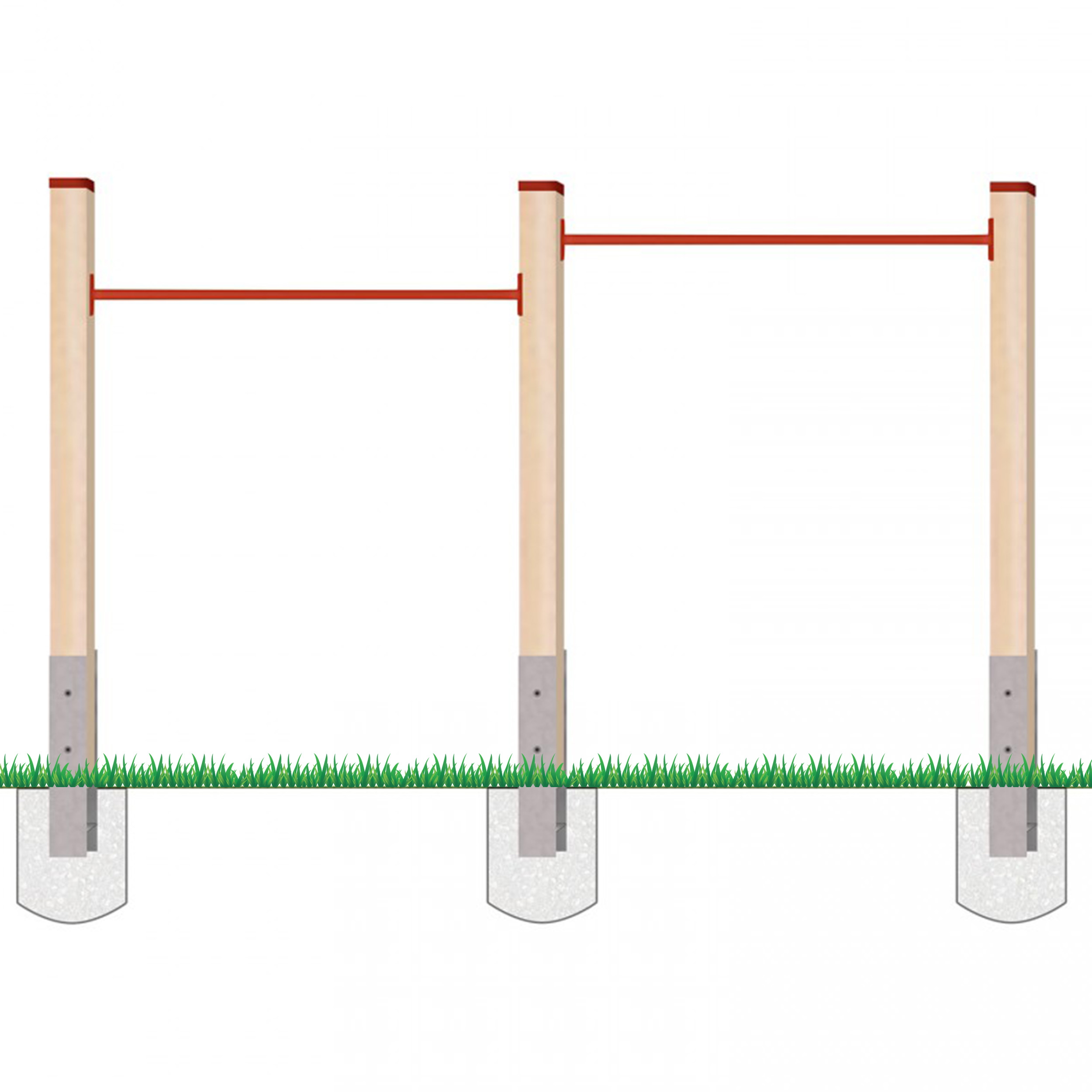 Turnreck aus Kantholz Kiefer imprägniert mit Reckstange rot und  H-Anker