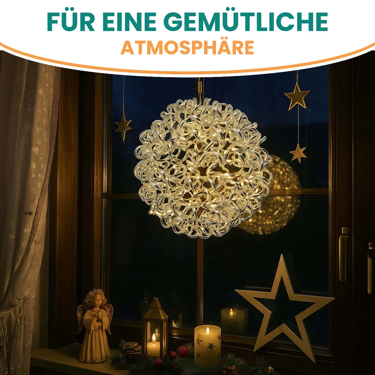 Silber-Dekorationen Aluminium Stern Ball mit LED warmweiß 1 x Ø40 cm + 1 x Ø30cm