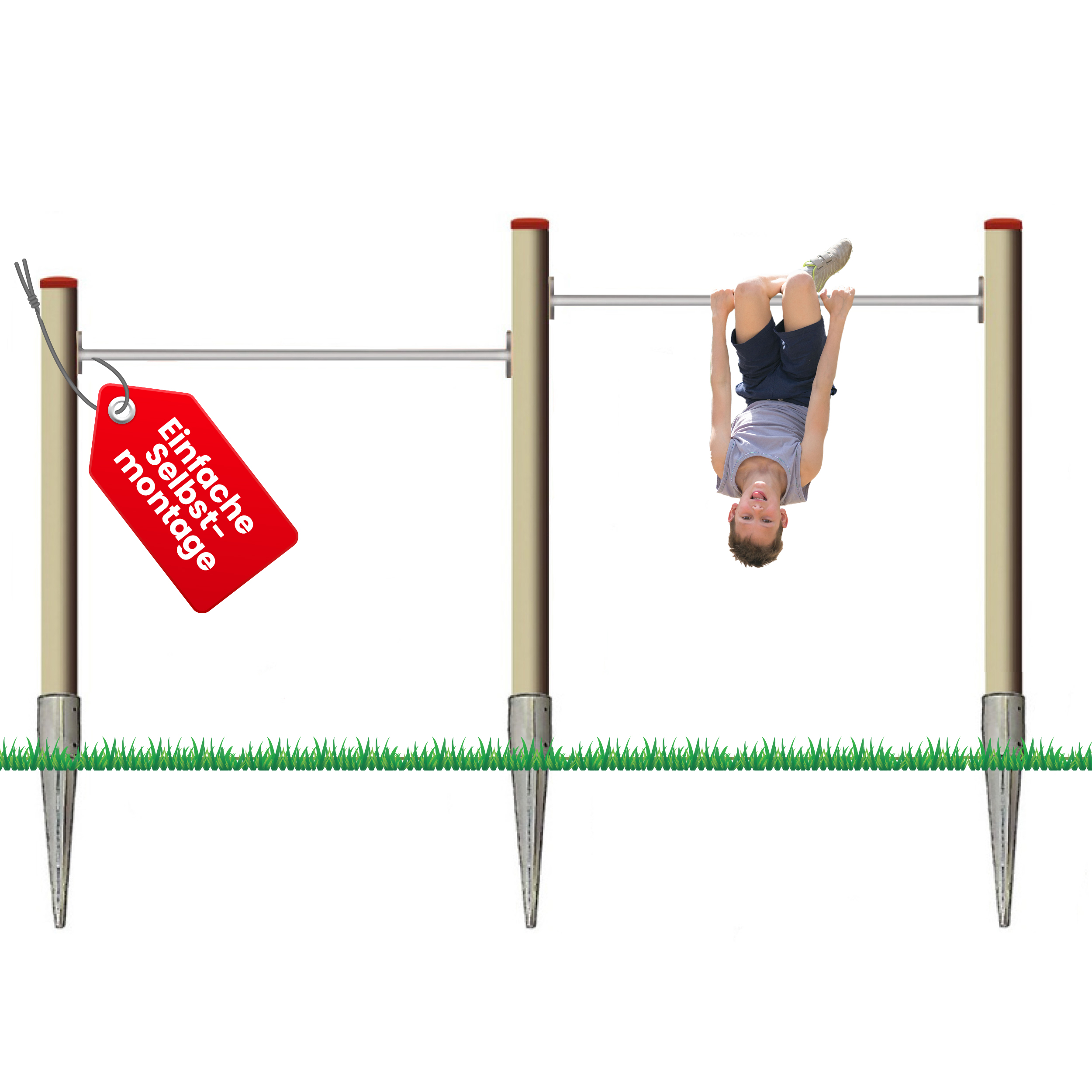 Turnreck aus Lärchenholz ⌀ 12 cm mit Edelstahl-Reckstange und Einschlaghülsen