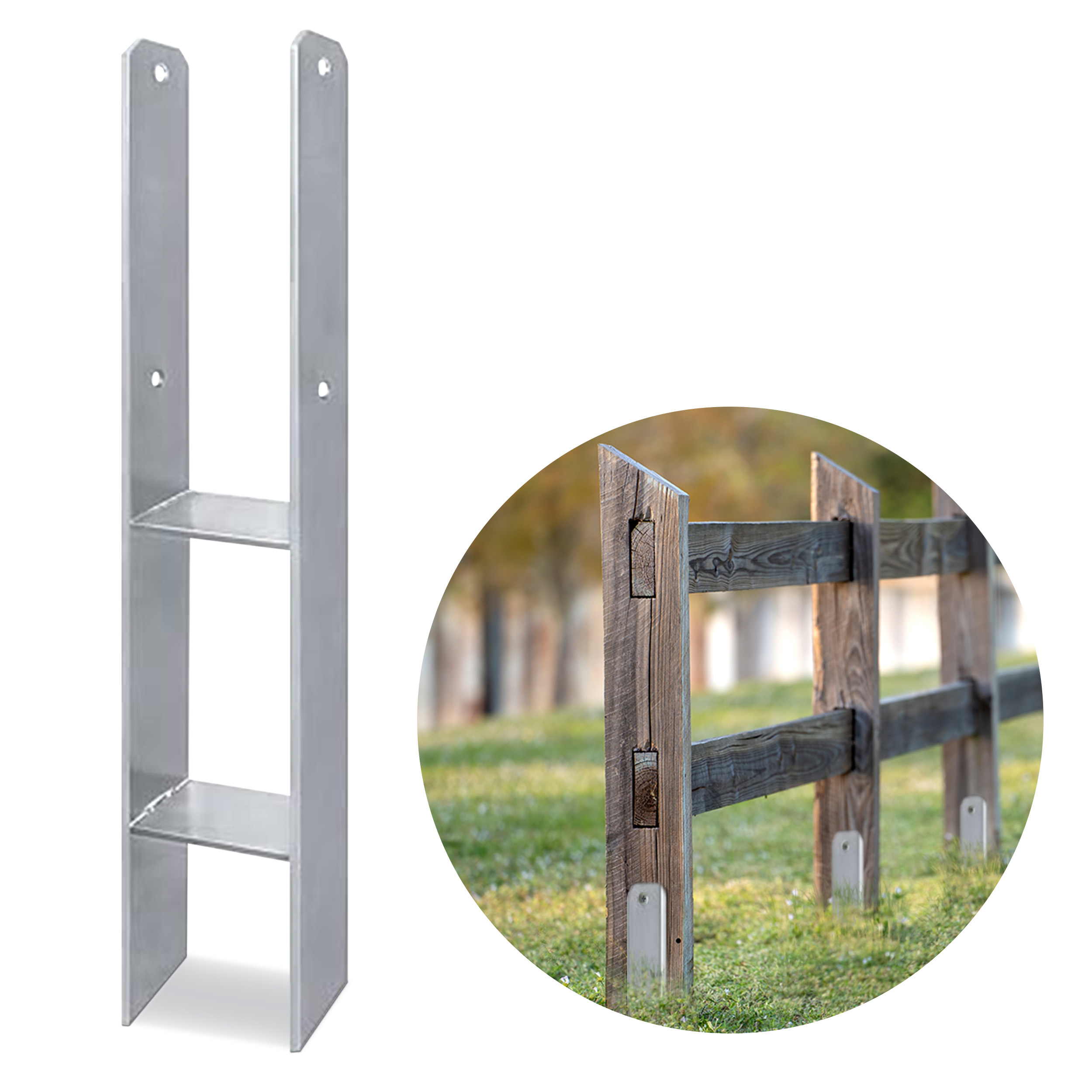 H-Anker 600x121x6 mm aus Stahl Pfostenanker für Pfosten 12x12 cm