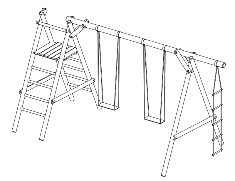 Schaukelgerüst Typ 5.2 Classic für Kinder aus Holz KDI Doppelschaukel mit Seil und Podest