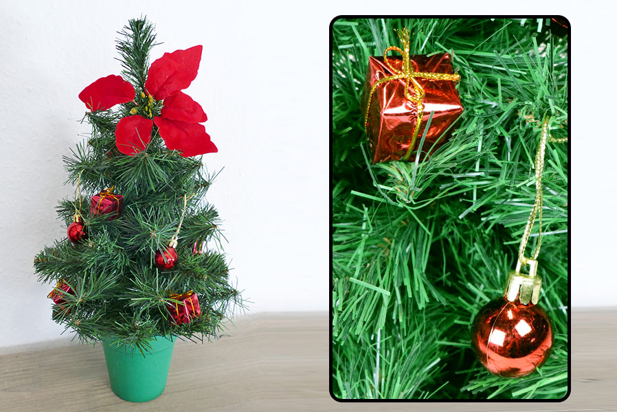 Weihnachtsbaum künstlich Mini-Weihnachtsbaum 40 cm mit roten Christbaumkugeln