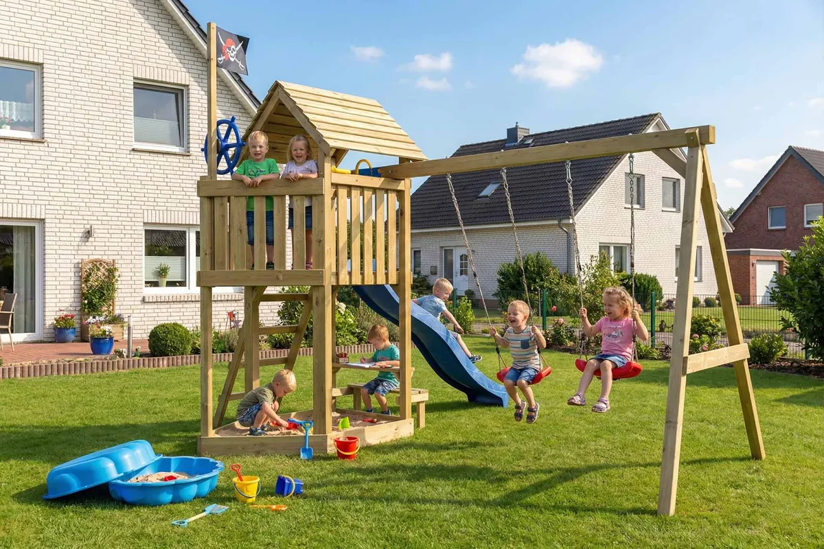 Spielturm Lina Abenteuer mit Doppelschaukel und Picknicktisch