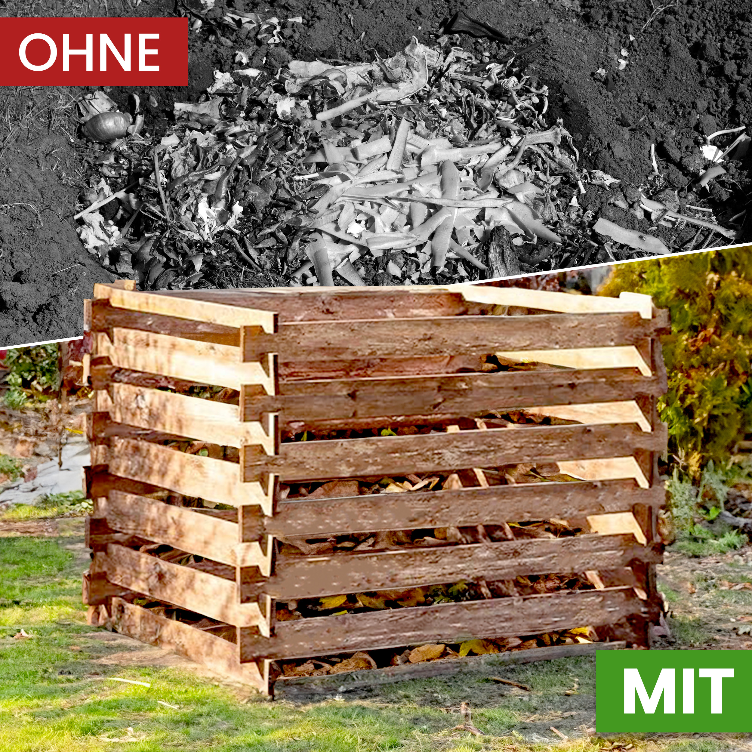 46DyYI5d1iec0j Komposter 90x90x70 cm für den Garten aus Holz mit Stecksystem Kompostsilo